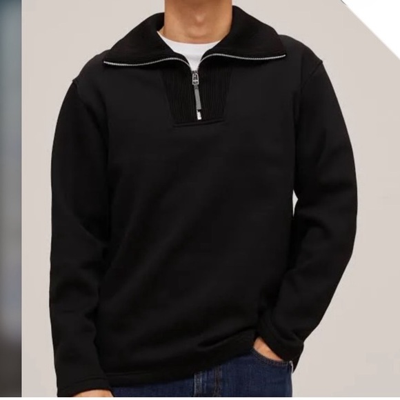 LIKE NEW Theory Camner Quarter-Zip Black Pullover Sweatshirt XL